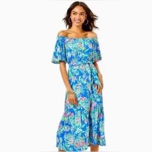 Lilly Pulitzer Merle Midi Blue Flare Fancy Fins Size Small